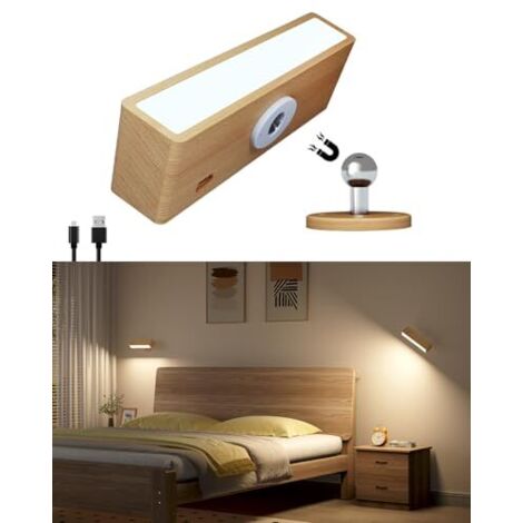 [JAMAIS UTILISÉ] Applique Murale Intérieure Chambre, Lampe de Chevet Murale Sans Fil Rechargeable USB, Réglage de La Luminosité, Tactile, Applique LED Bois