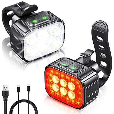 [JAMAIS UTILISÉ] Lumiere Velo avec Spot et Faisceau d'Inondation, Rechargeable par USB Lampe Vélo LED Étanche IP65, 2 x 4 + 2 x 6 Modes de Luminosité Eclairage Velo Avant et Arrière pour Cyclysme VTT