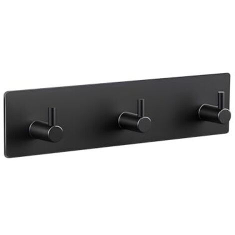 Porte-serviettes sans perçage, 3 crochets auto-adhésifs, crochets en acier inoxydable, forte adhérence, durables et étanches, pour salle de bain, cuisine et toilettes, noir