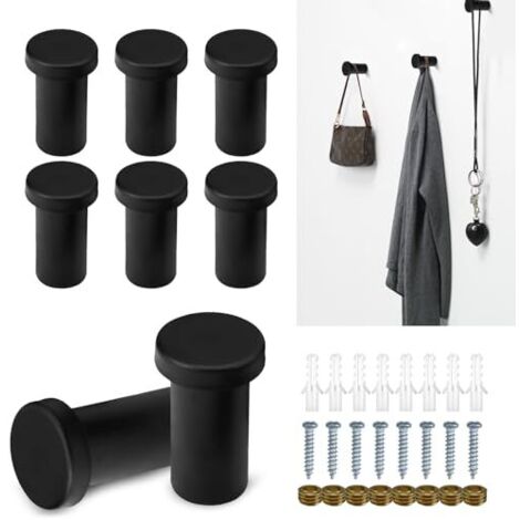 Crochets muraux à visser, lot de 8, patères, noires, crochets pour vêtements, acier inoxydable, 35 mm de diamètre, crochets porte-serviettes à percer, crochets ronds, noirs, à visser, pour salle de ba (1/5)
