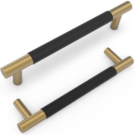 Lot de 10 poignées de 128 mm pour meubles de cuisine, noires et bronze champagne, moletées. Poignées de tiroir noires pour meubles. (1/5)