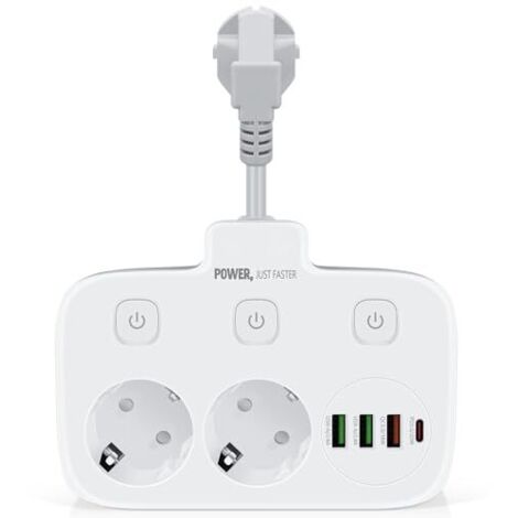 [JAMAIS UTILISÉ] Double prise murale avec interrupteur, ports USB-C et USB-A, charge rapide QC 3.0, pour le bureau et la maison, gris-blanc