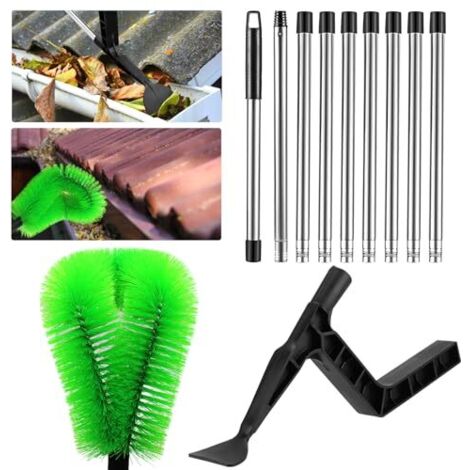[JAMAIS UTILISÉ] Nettoyeur de gouttières 390 cm, brosse et pelle de nettoyage 2 en 1, brosse de nettoyage de gouttières avec manche télescopique pour les feuilles, les fenêtres, les descentes de goutt