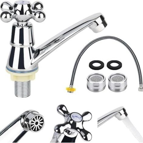 [JAMAIS UTILISÉ] Robinet d'eau froide, robinet simple, robinet d'eau froide avec couvercle, robinet d'eau froide de salle de bain avec filtre et double tuyau, accessoires d'eau froide pour lavabo de s (1/5)