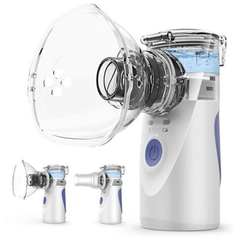 Dispositif d'inhalation portable - Ultra silencieux, brume réglable (1-5 µm), taille des particules ≤ 3,5 µm, fonctionnement sur secteur et sur batterie, 3 types de masques pour adultes et enfants