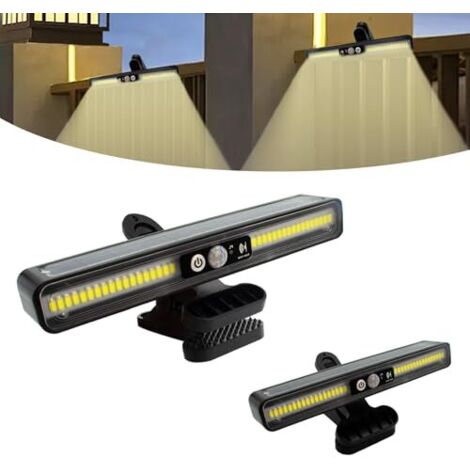 [JAMAIS UTILISÉ] Lampes solaires d'extérieur, lot de 2 lampes solaires à pince avec détecteur de mouvement, 2 options de montage, 3 modes, applique murale avec 36 LED, lampe solaire étanche IP65 pour 