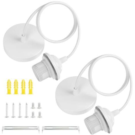[JAMAIS UTILISÉ] Lot de 2 douilles E27 blanches, suspension pour lampe avec anneau de serrage, douille E27 pour suspension avec câble réglable de 90 cm pour plafond de salon ou salle à manger. (1/5)
