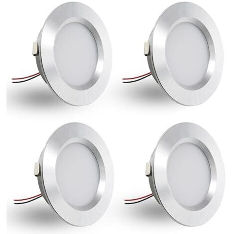 [JAMAIS UTILISÉ] Lot de 4 spots encastrés LED 12V 3W, spots encastrés LED plats, pour trous de montage de 55-58mm et 14mm, spots de plafond dimmables 12V IP44, spots encastrés pour meubles (argent, bl