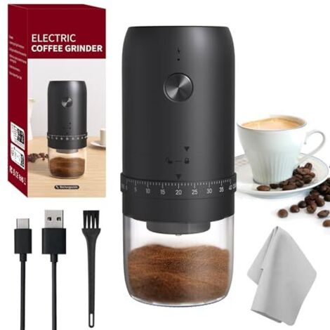 Moulin à café électrique, petit moulin à café rechargeable, 40 réglages de mouture, moulin électrique avec noyau en céramique, moulin à café alimenté par batterie 1800 mAh idéal pour les voyages et le