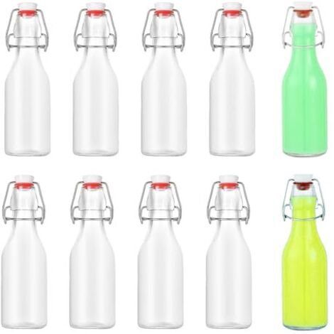 Bouteilles en verre de 250 ml, lot de 10, avec bouchon mécanique, idéales pour le remplissage de jus de fruits et de limonade.