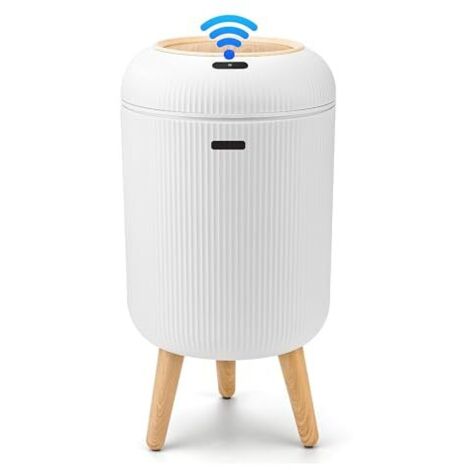 Poubelle automatique 10 L à capteur - Poubelle électrique avec couvercle pour cuisine et salle de bain - Étanche et anti-odeurs pour bureau, chambre, toilettes - Blanche, silencieuse