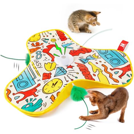 Jouet interactif pour chat avec mécanisme à ressort - Rechargeable, activé par le toucher avec sons de souris, jouet d'exercice idéal pour les chats d'intérieur actifs. Revêtement à motif floral.