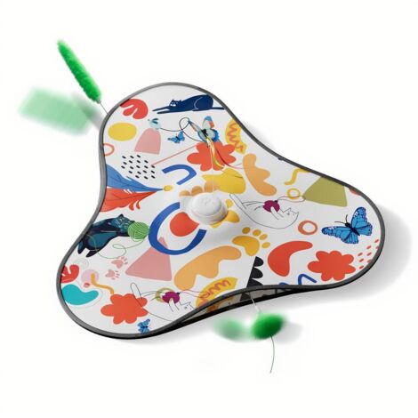 Jouet interactif pour chat avec mécanisme à ressort - Rechargeable, activé par le toucher avec sons de souris, jouet d'exercice idéal pour les chats d'intérieur actifs. Revêtement à motif floral.
