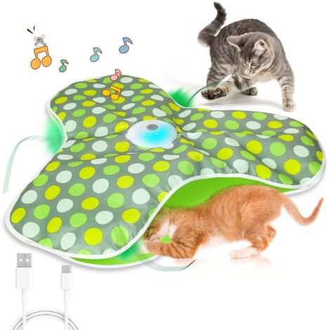 Jouet interactif pour chat avec mécanisme à ressort - Rechargeable, activé par le toucher avec sons de souris, jouet d'exercice idéal pour les chats d'intérieur actifs. Revêtement à motif floral.