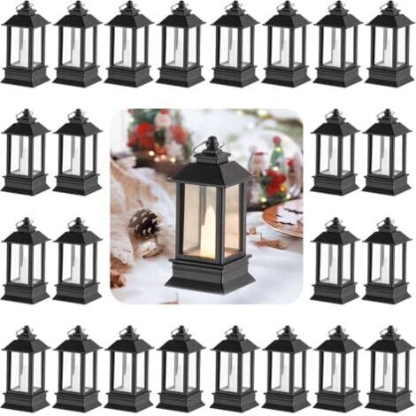 Mini lanternes LED d'extérieur : lot de 24, 9 cm, très petites lanternes noires décoratives avec bougies LED, idéales pour les mariages, les fêtes, le Ramadan, la décoration de balcon, la décoration s