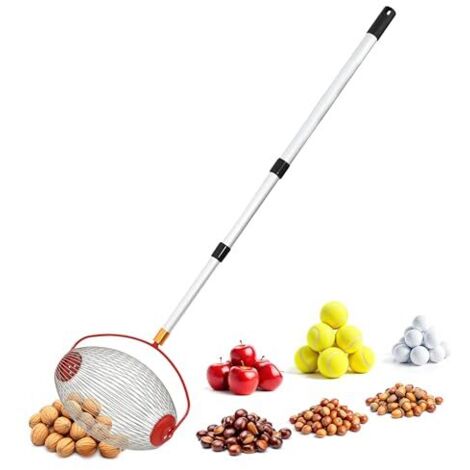 Ramasseur à rouleaux avec manche télescopique en aluminium - extensible jusqu'à 120 cm - ramasseur de noix avec grand panier de récolte (1/5)