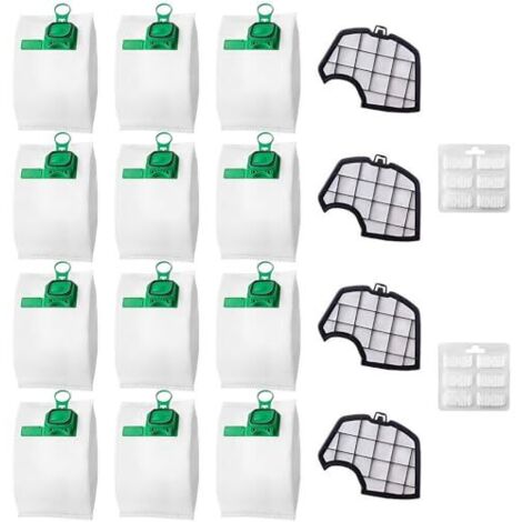 12 sacs compatibles avec l'aspirateur Vorwerk Folletto VK140 VK150 FP140 FP150, avec 4 filtres, kit d'accessoires pour aspirateur Vorwerk Folletto