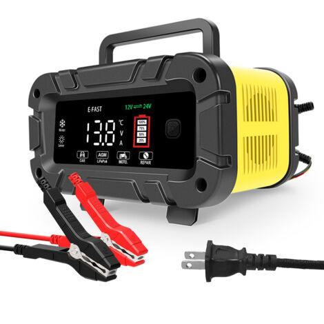 Chargeur de batterie automobile 20 A, chargeur automatique 12 V/24 V avec écran LCD, chargeur intelligent amélioré pour batteries AGM/LiFePO4, motos, bateaux et caravanes (1/5)