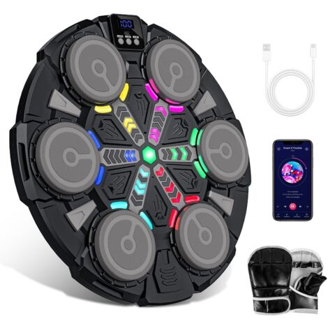 Machine de boxe musicale avec Bluetooth pour enfants et adultes, avec compte à rebours, lumières réglables et jeu de rythme, pour l'entraînement à domicile ou en extérieur