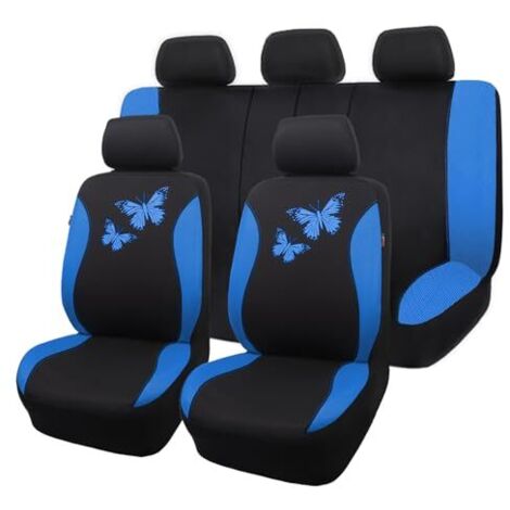 Housses de siège auto respirantes en maille Flying Banner, motif papillon coloré, protection compatible avec les airbags (ensemble complet, bleu)