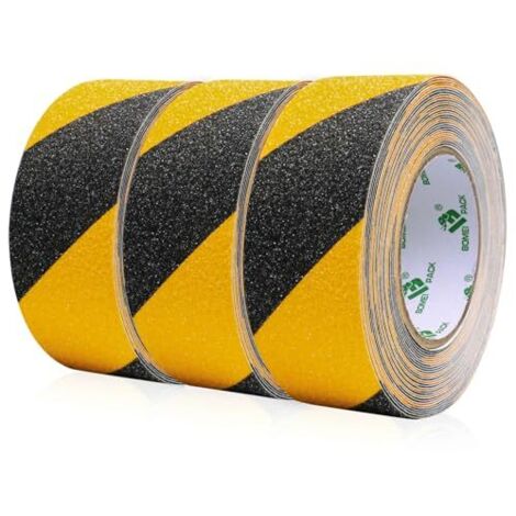 Lot de 3 rouleaux de ruban antidérapant noir et jaune pour escaliers, 5 cm x 10 m, ruban adhésif antidérapant haute adhérence, ruban adhésif antidérapant pour escaliers (1/5)
