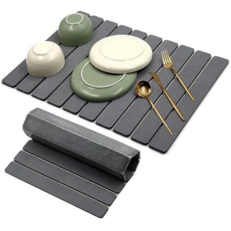 [JAMAIS UTILISÉ] Tapis égouttoir à vaisselle 60x40cm, tapis égouttoir en terre de diatomées, très absorbant, résistant à la chaleur, pour éviers, tapis égouttoir à séchage rapide pour la cuisine (gris