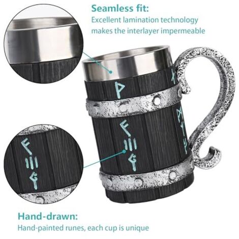 Chope à Bière Viking En Acier Inoxydable - Tasse Médiévale Gothique Décoration