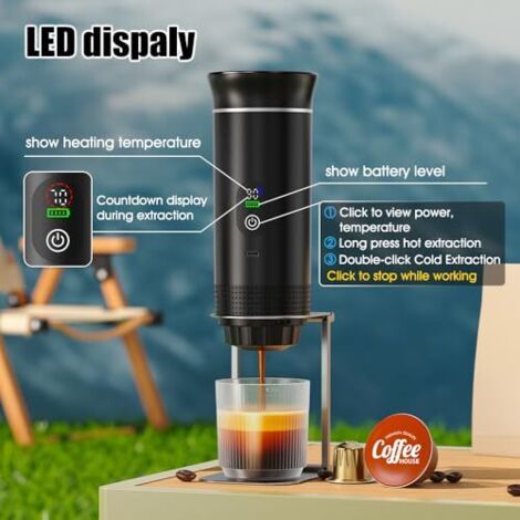 RECAFIMIL Machine à café portable 3 en 1, machine à expresso portable 19 bars avec chauffage automatique, compatible avec les capsules NS et DG et le café moulu pour le camping et