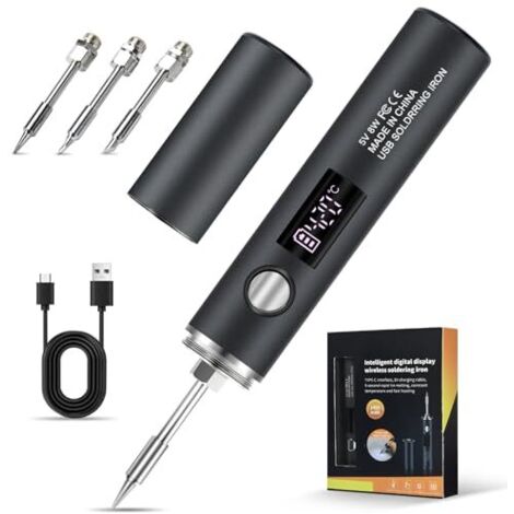[JAMAIS UTILISÉ] Kit de fer à souder sans fil, fer à souder USB sans fil, 5 modes de température réglable (260 °C à 420 °C), 3 pointes de soudage, fer à souder sans fil pour la réparation de soudures (1/5)