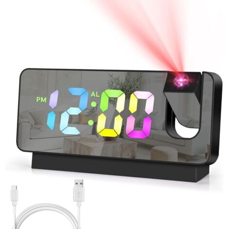 Réveil Projecteur Plafond BYZESTY Numérique 180° Avec Horloge - Noir
