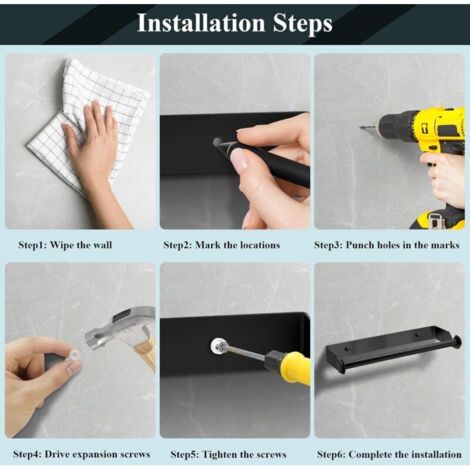 Porte Sopalin Mural En Acier Inoxydable 304 – Support Essuie-Tout Noir Moderne Et Robuste 28 Cm