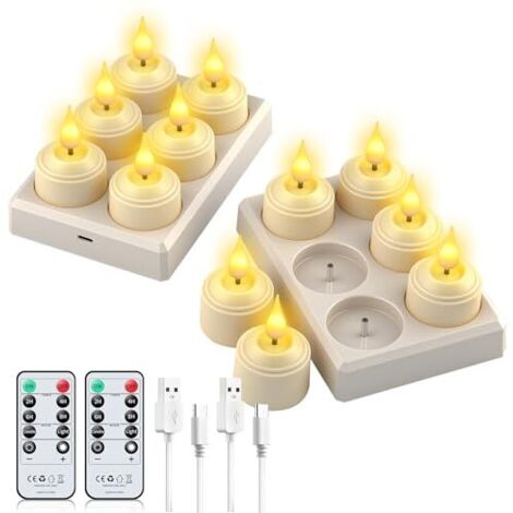 Ensemble de 12 bougies LED rechargeables avec station de charge et minuterie, bougies LED sans flamme à intensité variable pour la décoration de fêtes à la maison et le camping.