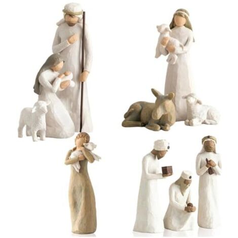 Crèche générique avec figurines modernes en résine, scène de la Sainte Famille, décoration