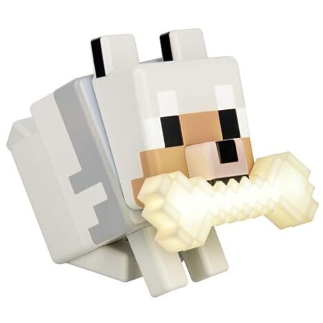[JAMAIS UTILISÉ] Paladone - Veilleuse LED 3D Loup Minecraft sous licence officielle GloBuddies, changeant de couleur en tapotant, produit dérivé de jeu vidéo, fonctionne sur piles [Classe d'efficacité (1/5)