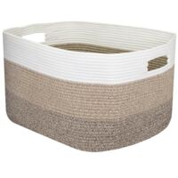 Panier à linge XXL en coton, carré avec poignées, 55 x 43 x 30 cm, blanc et marron