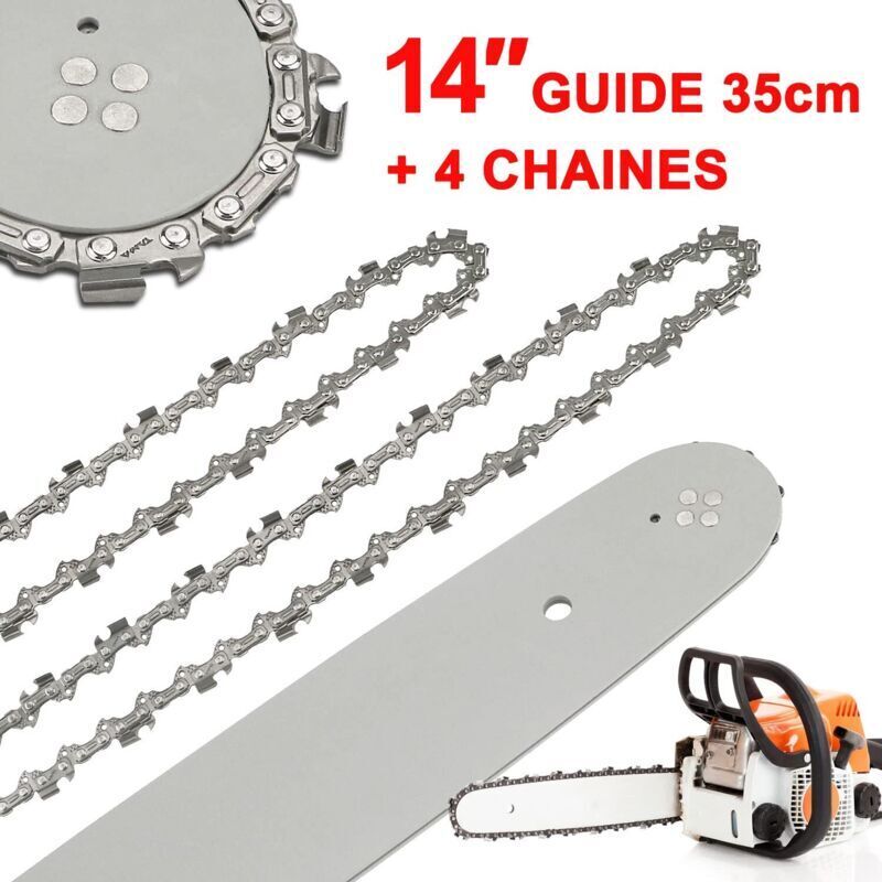 4 Chaînes + Guide De Chaîne Pour Tronçonneuse Partner 538E - 35cm, Pas 3/8LP, 1,3mm, Neuves Sous Emballage