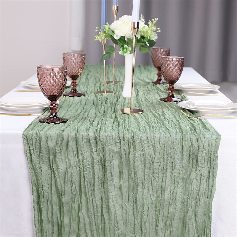 Chemin De Table En Gaze Bleue 90 X 400 Cm - Nappe Mousseline Boho Rustique Pour Mariage, Baptême Et Décoration