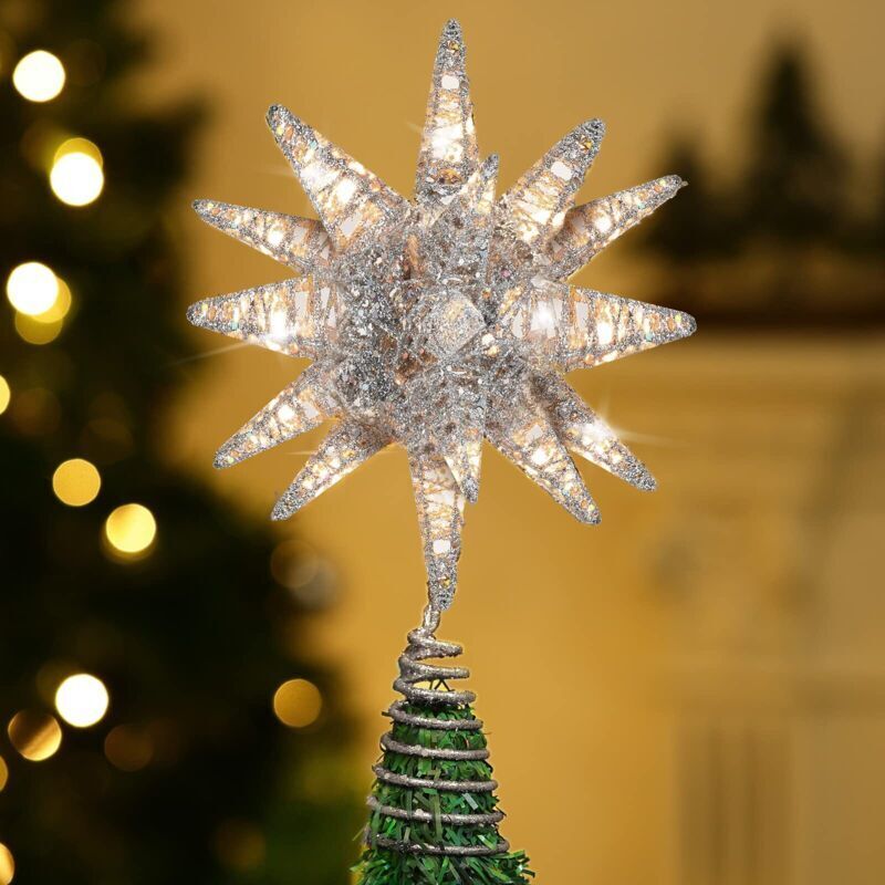 Lewondr Étoile de Cime d'arbre Noël, 13 Pouces Étoile de Noël à 10 Pointes Lumineuse avec Prise et Télécommande pour Décoration, Minuterie 6H & 8 Modes d'Éclairage, Lumière Chaude, Or Rosé Lewondr Étoile de Cime d'arbre Noël, 13 Pouces Étoile de Noël à 10 Pointes Lumineuse avec Prise et Télécommande pour Décoration, Minuterie 6H & 8 Modes d'Éclairage, Lumière Chaude, Or Rosé