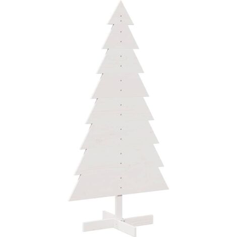 Arbre de Noël en bois pour décoration blanc 150 cm pin massif