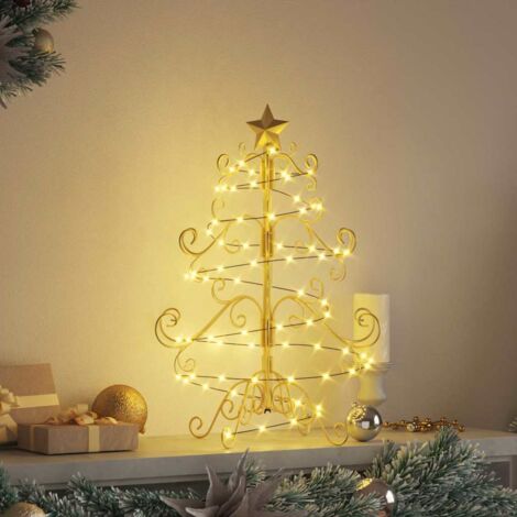 Arbre De Noël En Métal Doré 90 Cm | Déco Contemporaine Pour Intérieur & Extérieur Abrité | Style Scandinave Moderne | Base Stable