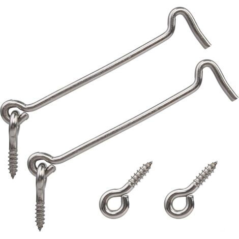 Lot de 2 crochets à œillet de 150 mm en acier inoxydable 304 pour fenêtre, jardin, garage, porte coulissante, argent, avec vis