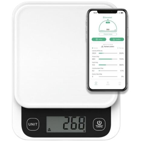 Balance de cuisine numérique intelligente avec Bluetooth Balance alimentaire multifonction ultra-fine Calculateur de calories et analyse nutritionnelle Haute précision pour la pâtisserie, la cuisin