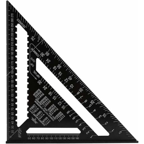[JAMAIS UTILISÉ] Équerre Triangle Metrique Professionnel, 30cm/300mm Équerre de Charpentier Haute Précision, Règle d'angle Menuiserie en Alliage d'aluminium Outil de Mesure Bois Speed Square Noir (1/5)