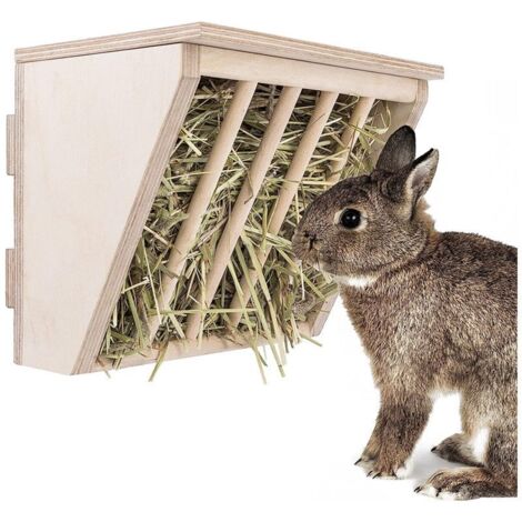Mangeoire à foin en bois pour lapins et cochons d'Inde, 25 x 19 x 5 cm, beige (1/4)