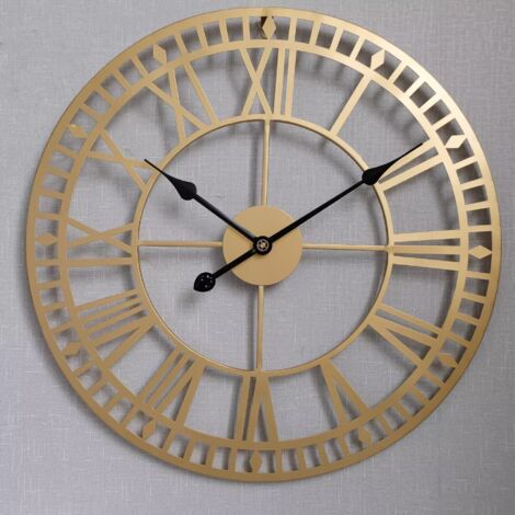 Horloge de jardin résistante aux intempéries, chiffres romains rétro vintage, simple, forgeron, silencieuse, fonctionne à piles, horloge d'extérieur 40 cm (Doré) (1/3)