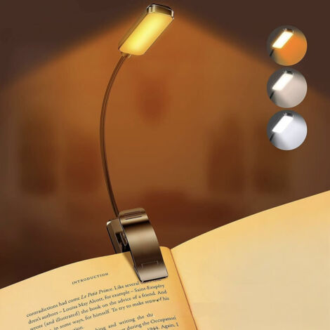 Lampe de Lecture Rechargeable, 9 LED Liseuse Lampe Clip, Gradation Progressive & 3 Modes Protection des Yeux (Blanc Froid&Chaud), 360° Cou Flexible, Indicateur, Longue Travail pour Lire au Lit (Noir)
