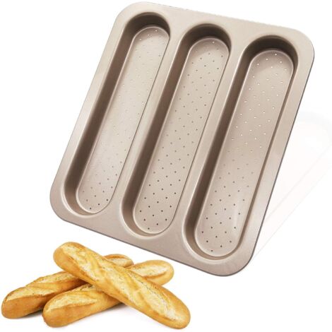 Moule a Pain Baguette Francaise Perforée Bâton de Pain Français Plateau de Moule à Pain en Bâton Français Plaque à Baguettes Poêle à 3 Baguettes de Pain Epaississant Anti-adhésif Acier Carbone