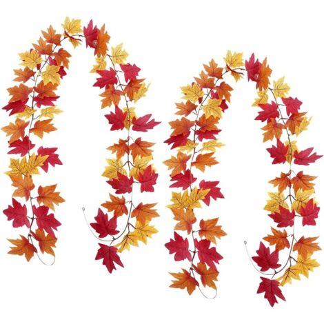 Lot de 2 guirlandes de Feuilles d'érable artificielles,Automne Deco Decoration，Guirlande D'Érable Automne Suspendu Vignes pour Thanksgiving Halloween cheminéedécoration Interieur Exterieur