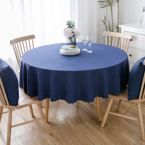 Nappe De Table Grande Nappe Ronde imperméable et résistante à l'huile, Couleur Unie, Fibre de polyester,140cm, Bleu foncé