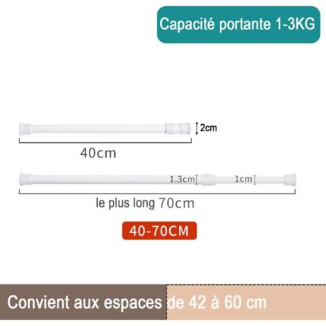 Lot De 2 Tringles à Rideaux Extensibles Blanches 40-70 Cm - Sans Perçage, Tension Télescopique - Pour Voilage, Douche, Placard